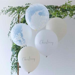 Internet only: White, Nude & Confetti Christening Balloon Bundle 5pk