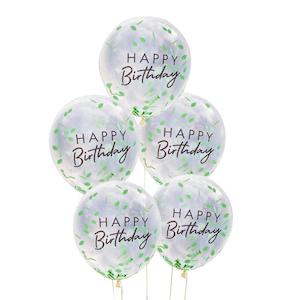 Happy Birthday Leaf Confetti Balloons 5pk