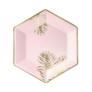 Pink & Gold Leaf Hexagonal Plates 6pk