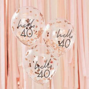 Internet only: Hello 40 Rose Gold Confetti Balloons 5pk