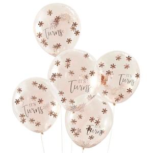 Internet only: Rose Gold It's Twins Confetti Balloons 5pk