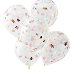 Rose Gold Floral Confetti Balloons 5pk