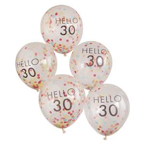 Hello 30 Rainbow Confetti 30th Birthday Balloons 5pk