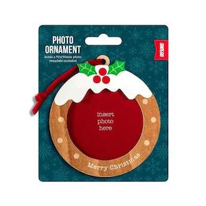 Wooden Christmas Pudding Photo Decoration