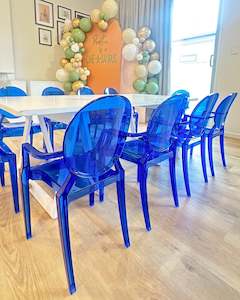 Function equipment renting, leasing or hiring: Blue Ghost Chairs