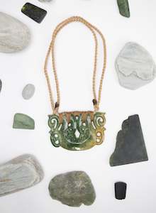 Carved Double Pounamu Manaia Pendant