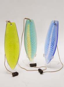 Art gallery: Cast Glass Purerehua - Lime & Teal on a Perspex Stand