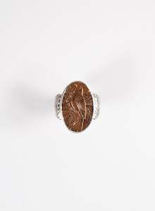 Oval Tūī Penny Signet Ring - Sterling Silver & Bronze