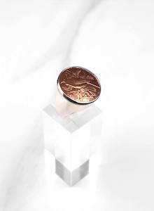 Round Tūī Penny Signet Ring - Sterling Silver & Bronze