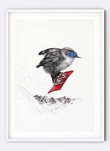 Rock Wren Snowboarding - Giclée Print