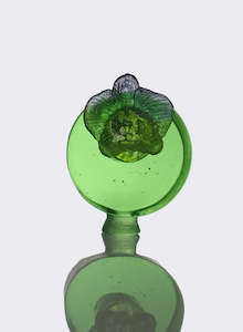 Small Botanical Sculpture - Green with Orchid Flower