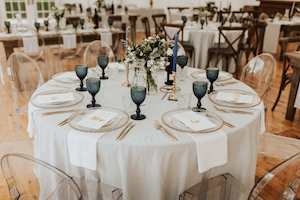 Round 3m Stonewash Linen Tablecloth - Pale Blue - EX HIRE STOCK