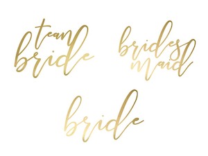 Team Bride Script Temporary Tattoo Pack/15 - Gold