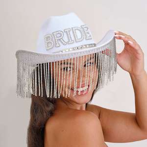 White Embellished Bride Cowgirl Hat - Hen Party Additions