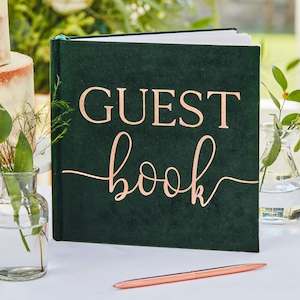 Green Velvet Foiled Wedding Guest Book