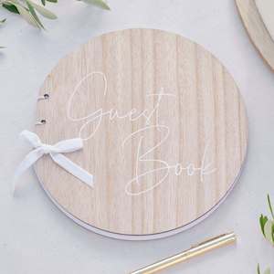 Round Wooden Wedding Guest Book