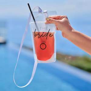 The Bride Hen Party Drink Pouch with Straw and Lanyard