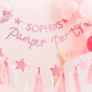 Pink Glitter Personalized Pamper Party Banner