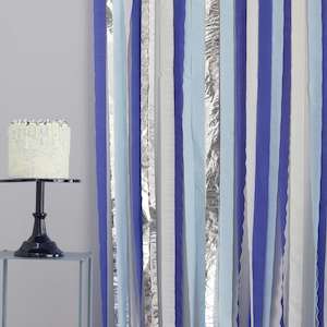 Blue and Silver Metallic Party Streamer Backdrop