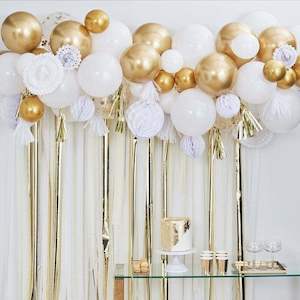 Gold Balloon & Fan Garland Party Backdrop Kit