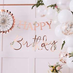 Floral Happy Birthday Bunting - Rose Gold