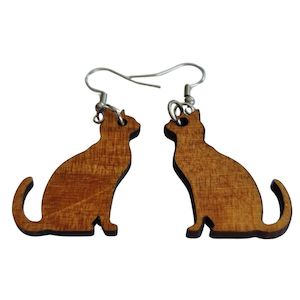 Cat Silhouette Wooden Earrings