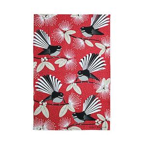 Flirting Fantails Tea Towel Red