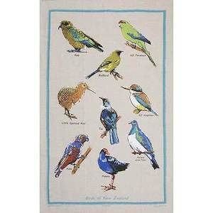 Birds of NZ Natural Flax Tea Towel