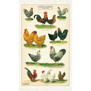 Gift: Chickens & Roosters - Cavallini Print Tea Towel