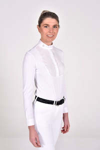 Sale Womens Competition Shirts: Jersey Long Sleeve Button Competition Shirt - White