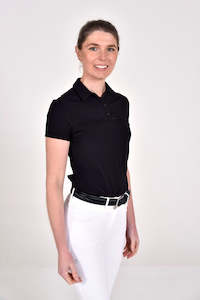 Sale Womens Casual: Jersey Mesh Button Up Polo - Black