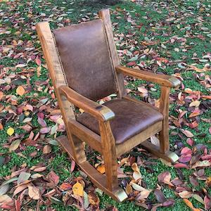 Rocking Chair: Rocking Chair Single Leather Seat And Back With Brass/Copper Detail