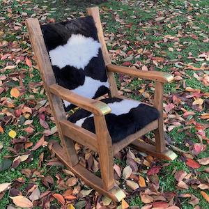 Rocking Chair Single Cowhide Seat And Back With Brass/Copper Detail