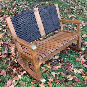 Rocking Chair Double Timber Seat With Rope Back And Brass Detail