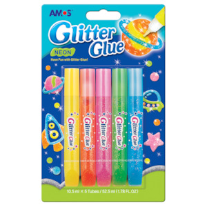 Amos Glitter Glue Neon Colours Pack 5