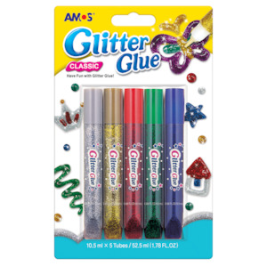 Craft material and supply: Amos Glitter Glue Classic Colours Pack 5