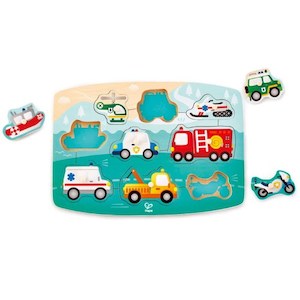 Hape Wooden Peg Puzzle Emergency Vehicles