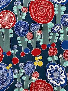 Patchwork Craft And Quilting Fabric: Canvas Bright Red & Navy Floral - Japan