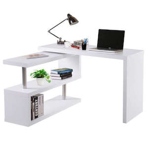 L-Shaped Rotating Corner Desk with Shelves For Home Office