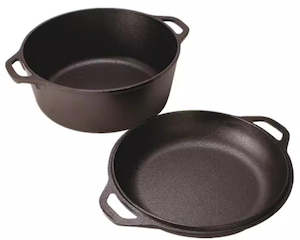 Kitchen 2: 2 in 1 Cast Iron Dutch Oven Sauce Pan Skillet Set