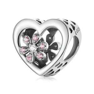 Flower in Heart Charm