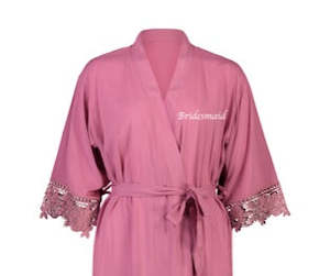 Clothing: Olivia Cotton Lace Robe - Dusty Rose - Bridesmaid Embroidery ** FAULTY**