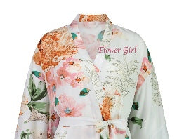 Clothing: Floral Cotton with Tassels Flower Girl Robe - White - Size 4 - Flower Girl embroidery in Pink