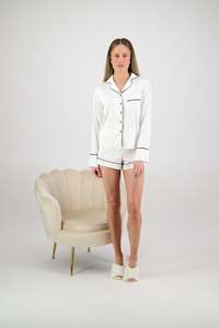 Clothing: Madison Long Sleeve Top with Short PJ Set - White/ Black