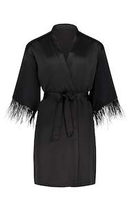 Emmy Satin Feather Robe - Black