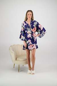 Amelia Cotton Floral Robe - Navy