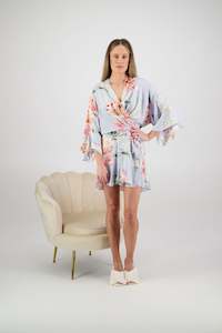 Amelia Cotton Floral Robe - Baby Blue