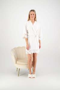 Olivia Cotton Lace Robe - White