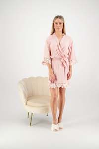 Olivia Cotton Lace Robe - Blush