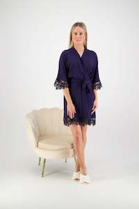 Olivia Cotton Lace Robe - Navy